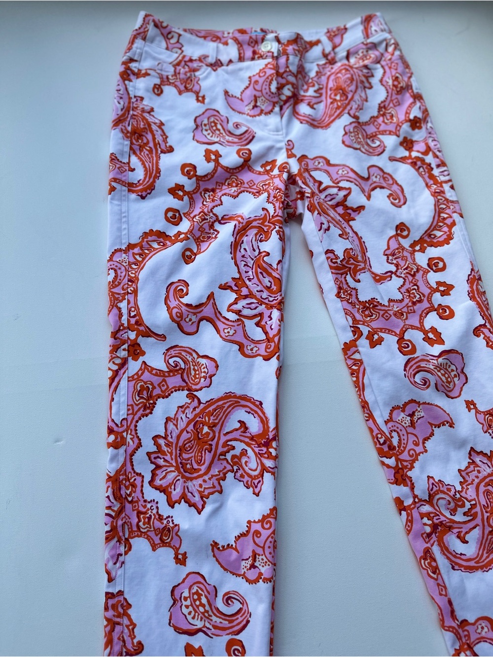 J. McLaughlin Orange and Pink Paisley Print White Pants Size 8 - Picture 3 of 11